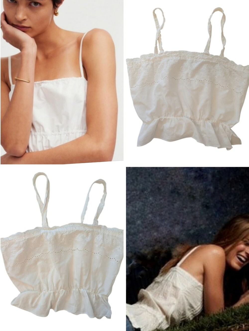 TRUE VINTAGE Cropped Camisole Cotton White Ribbon Spaghetti Straps Tank XS